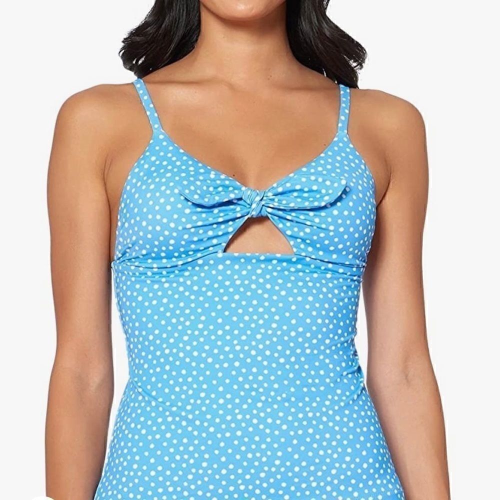 Jessica Simpson NWT blue and white polka dot tankini size S